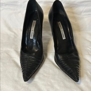 Manolo Blahnik Black Leather Women's Shoes